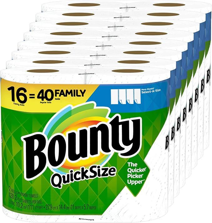 Bounty Quick-Size Paper Towels, White, 16 Family Rolls = 40 Regular Rolls | Amazon (US)