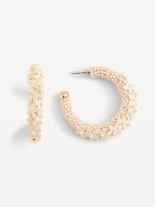 Gold-Tone Floral Beaded Hoop Earrings for Women | Old Navy (US)