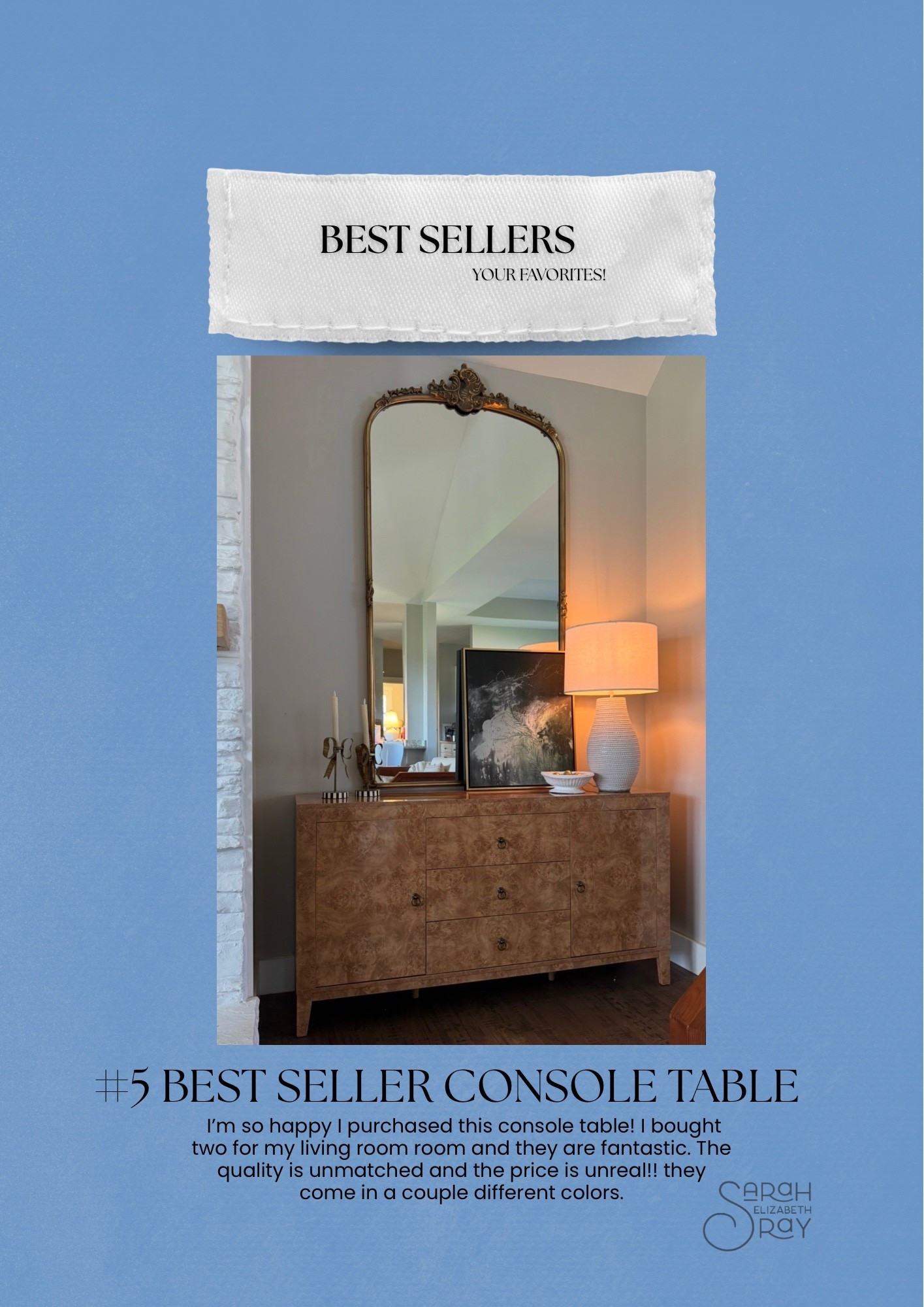 #5 BEST SELLER CONSOLE TABLE
 I’m so happy I purchased this console table! I bought two for my living room room and they are fantastic. The quality is unmatched and the price is unreal!! they come in a couple different colors.


Wayfair, console, brown table, console table, affordable, interior design, living room, best home decor 

#LTKHome #LTKstorytime #LTKmomlife