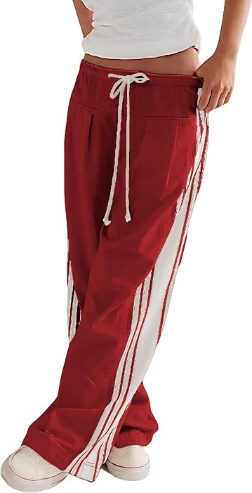 Hongsui Women's Wide Leg Pants Drawstring High Rise Side Striped Slouchy Palazzo Pants with Pocke... | Amazon (US)