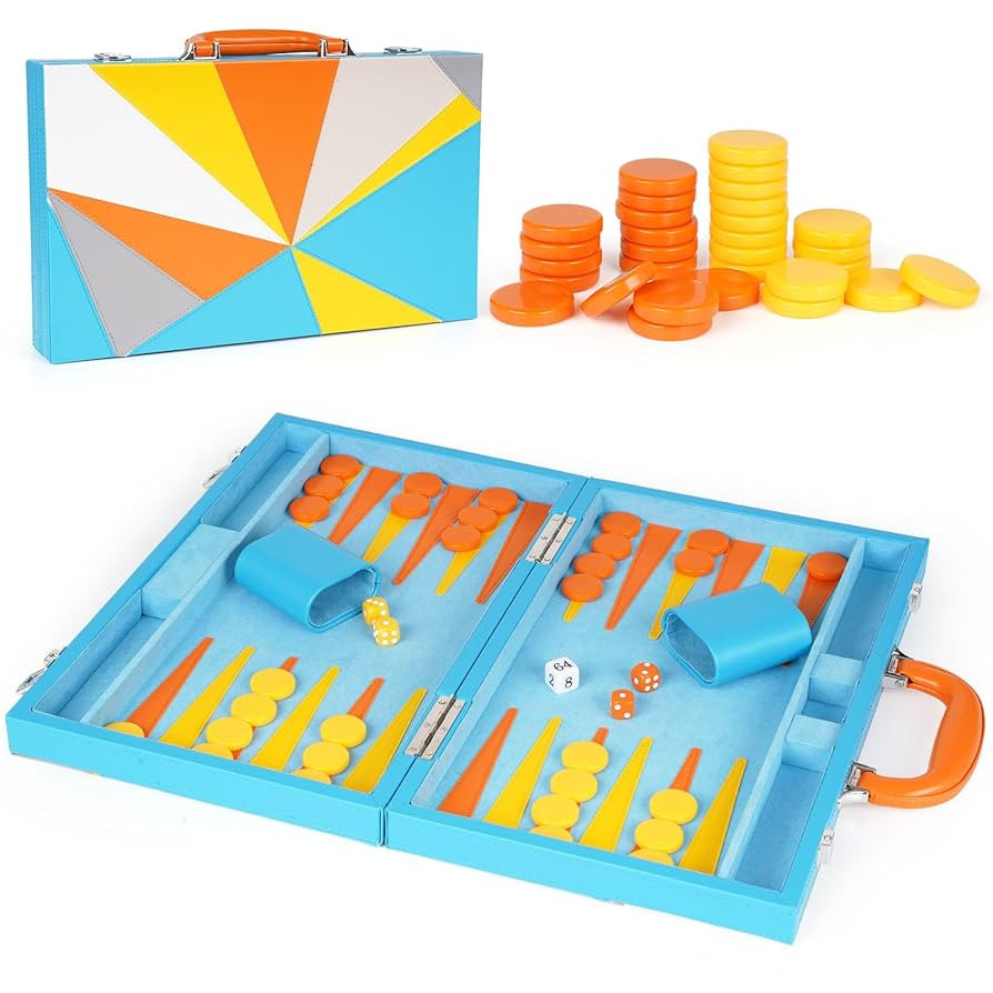 Backgammon Set, 15 Inches Classic Board Game with Leather Case, Geometric Leather Backgammon Game... | Amazon (US)
