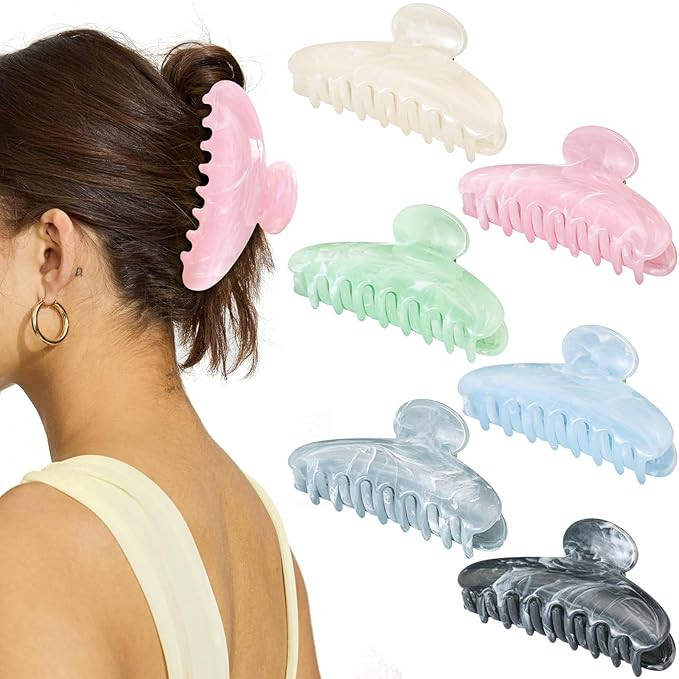 6 Pack Hair Claw Clips for Women - Large Non-Slip Claws for Thick Thin Hair, Cute Hair Barrettes ... | Amazon (US)