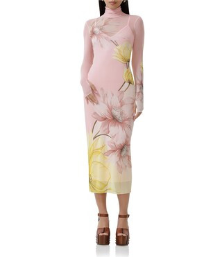 AFRM Shailene Floral Print Turtleneck Long Sleeve Midi Dress | Dillard's | Dillard's