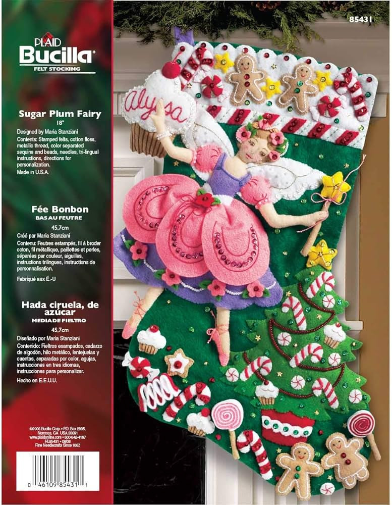 Bucilla Sugar Plum Fairy Christmas Stocking Felt Applique Kit, 85431 18-Inch | Amazon (US)