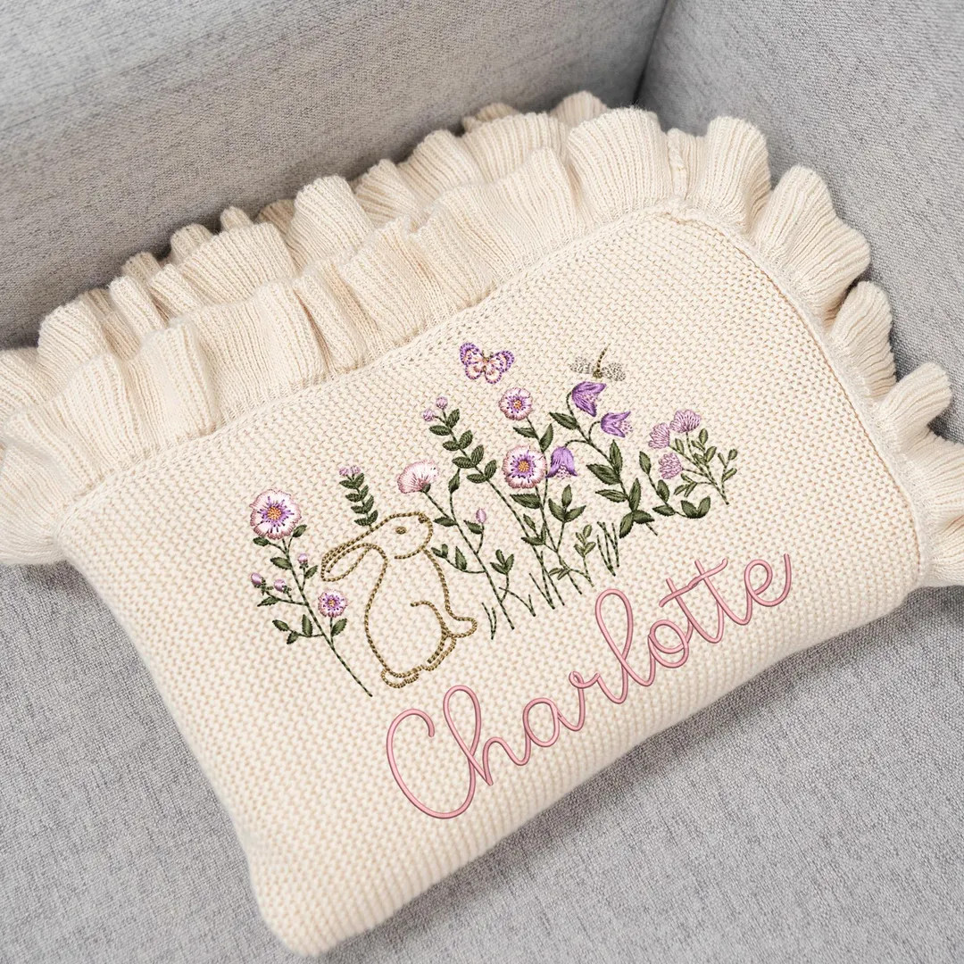 Personalized Bunny Baby Blanket, Bunny Nursery Custom Name Blanket Embroidered, Baby Blanket Bunn... | Etsy (US)