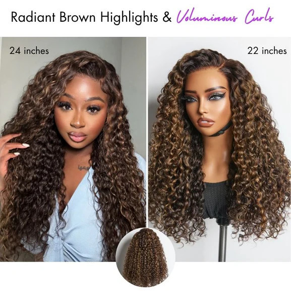 Luvme All-Day Comfort™ Wig PartingMax Brown Highlights Funmi Curly 7x6 | Luvmehair