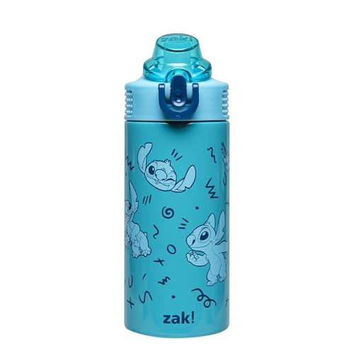Zak Designs Disney Sage Kids Water Bottle For School or Travel, 14oz Stainless Steel Water Bottle With Straw, Handle, and Leak-Proof, Pop-Up Spout Cover (Stitch) | Amazon (US)