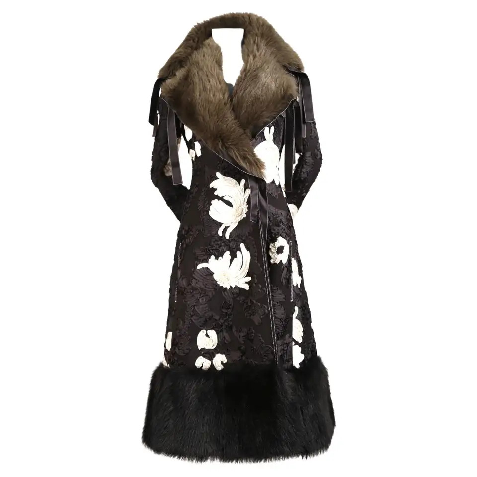 2015 CELINE by PHOEBE PHILO Cornely Embroidered runway coat with fur trim | 1stDibs