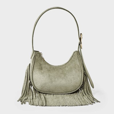 Western Faux Suede Fringe Shoulder Bag Purse - Universal Thread™ Green | Target