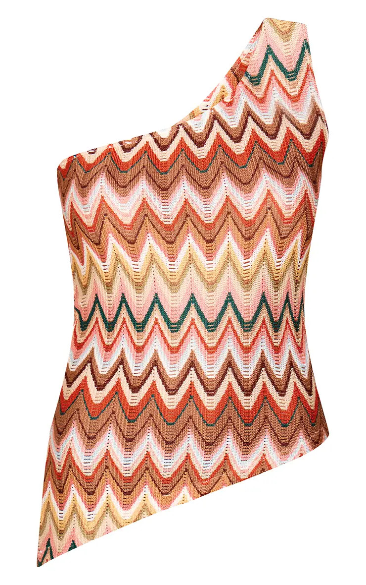 Multi Textured Print Asymmetric One Shoulder Top | PrettyLittleThing UK