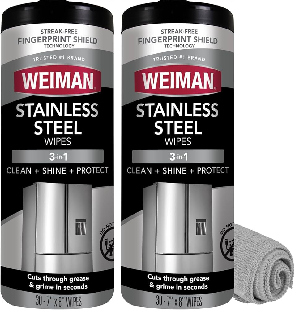 Weiman Stainless Steel Cleaner & Polish Kit, 2 Wipes & Cloth, Anti-Fingerprint, Removes Grease, W... | Amazon (US)