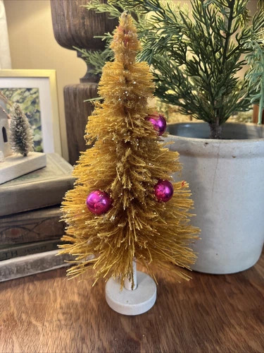 10" Vintage Glitter Bottle Brush Tree with Mercury Glass Rare Yellow/Gold  | eBay | eBay US