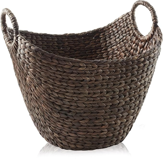 Casafield Large Laundry Boat Basket with Handles - Espresso, Woven Water Hyacinth Multipurpose St... | Amazon (US)