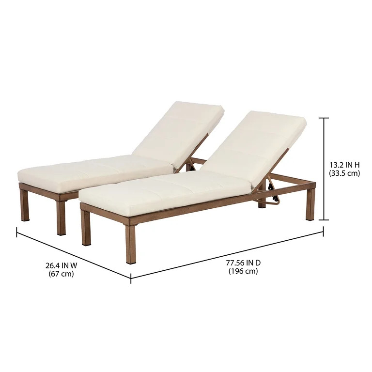 Better Homes & Gardens Marlow Adjustable Back Chaise Loungers, Creme, 2 Pack | Walmart (US)