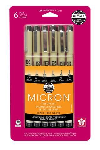 Pigma® Micron® Fine Line Black 6 Piece Pen Set | Michaels Stores