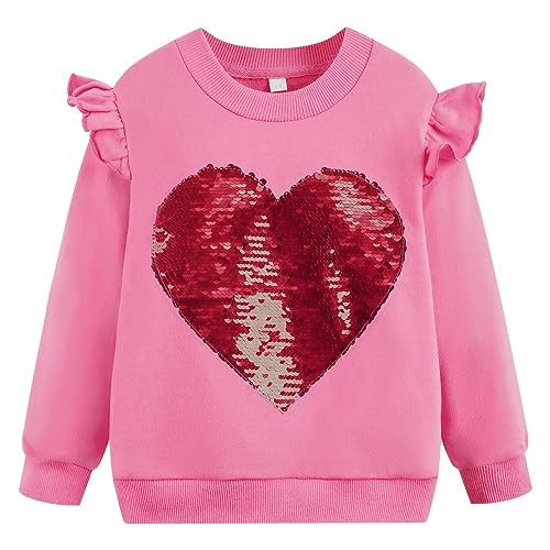 NUBEEHOHO Toddler Girls Heart Sweatshirt Valentines Sweater Girls Ruffle Long Sleeve Sequin Shirt Kids Pink Tops Pullover Fall Winter Clothes 3T/8274 | Amazon (US)