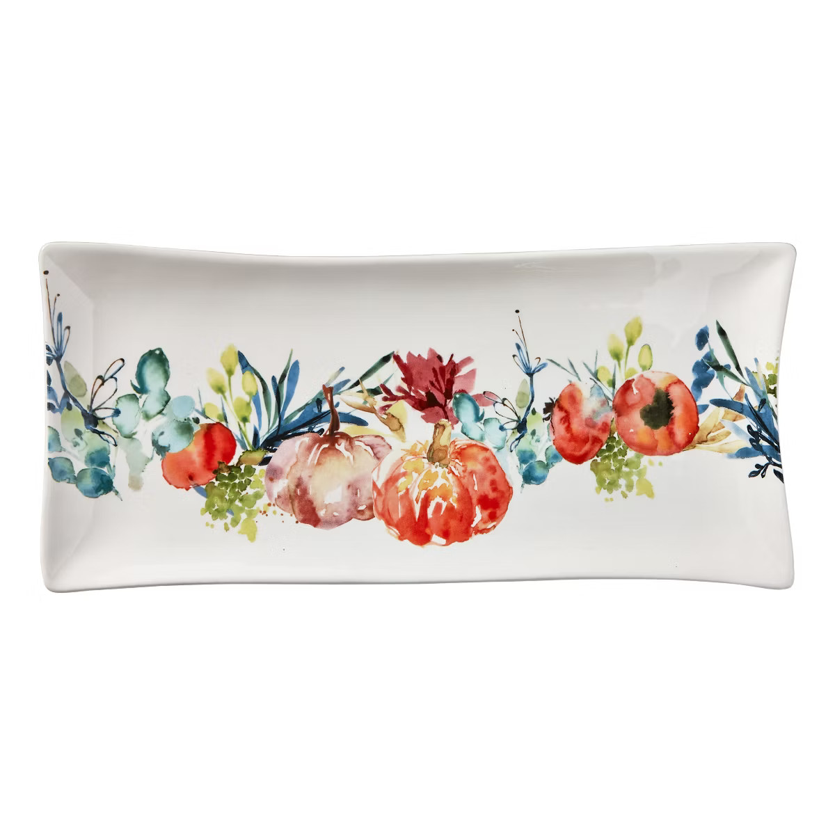 tagltd Autumn Harvest Pumpkin Botanical Ceramic Long Serving Platter | Target