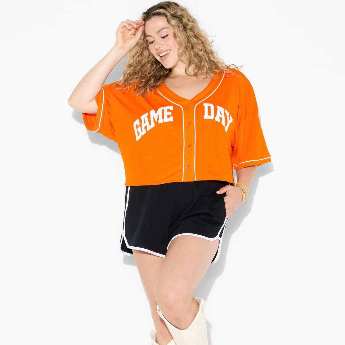 Women's Game Day Cropped Elbow Sleeve V-Neck Athletic Jersey - Wild Fable™ | Target