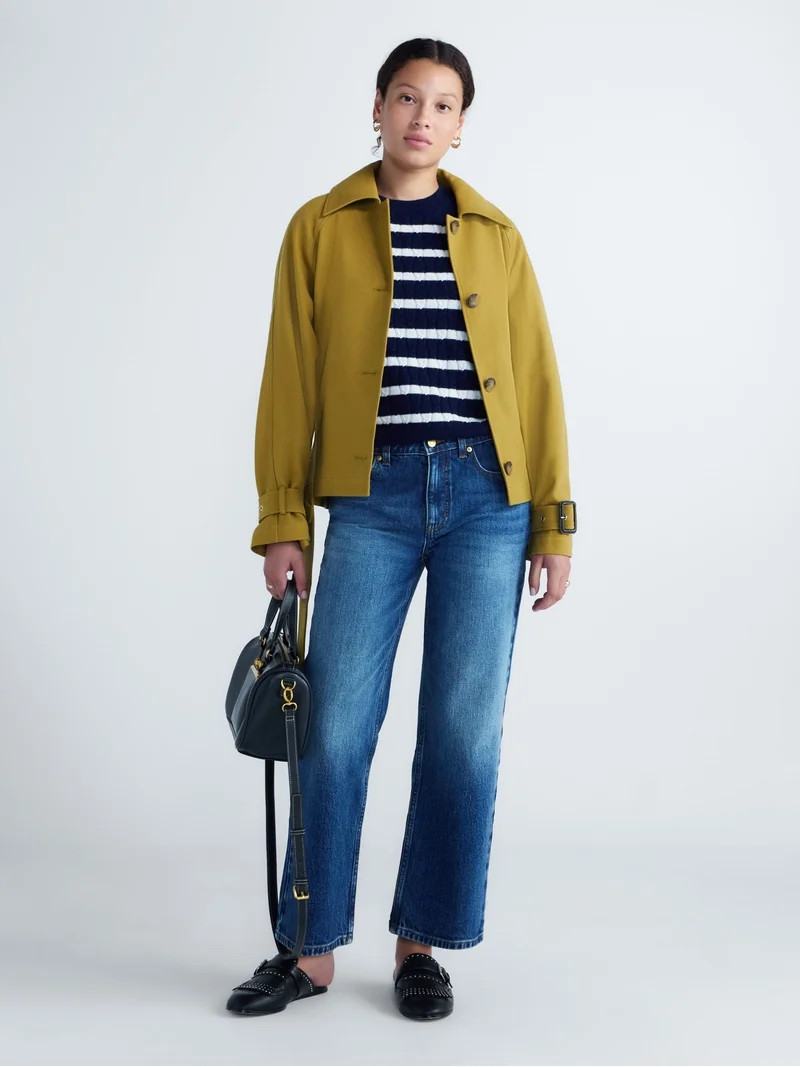 Free Assembly Women's Short Belted Cotton Trench Jacket, Sizes XXS-XXL | Walmart (US)