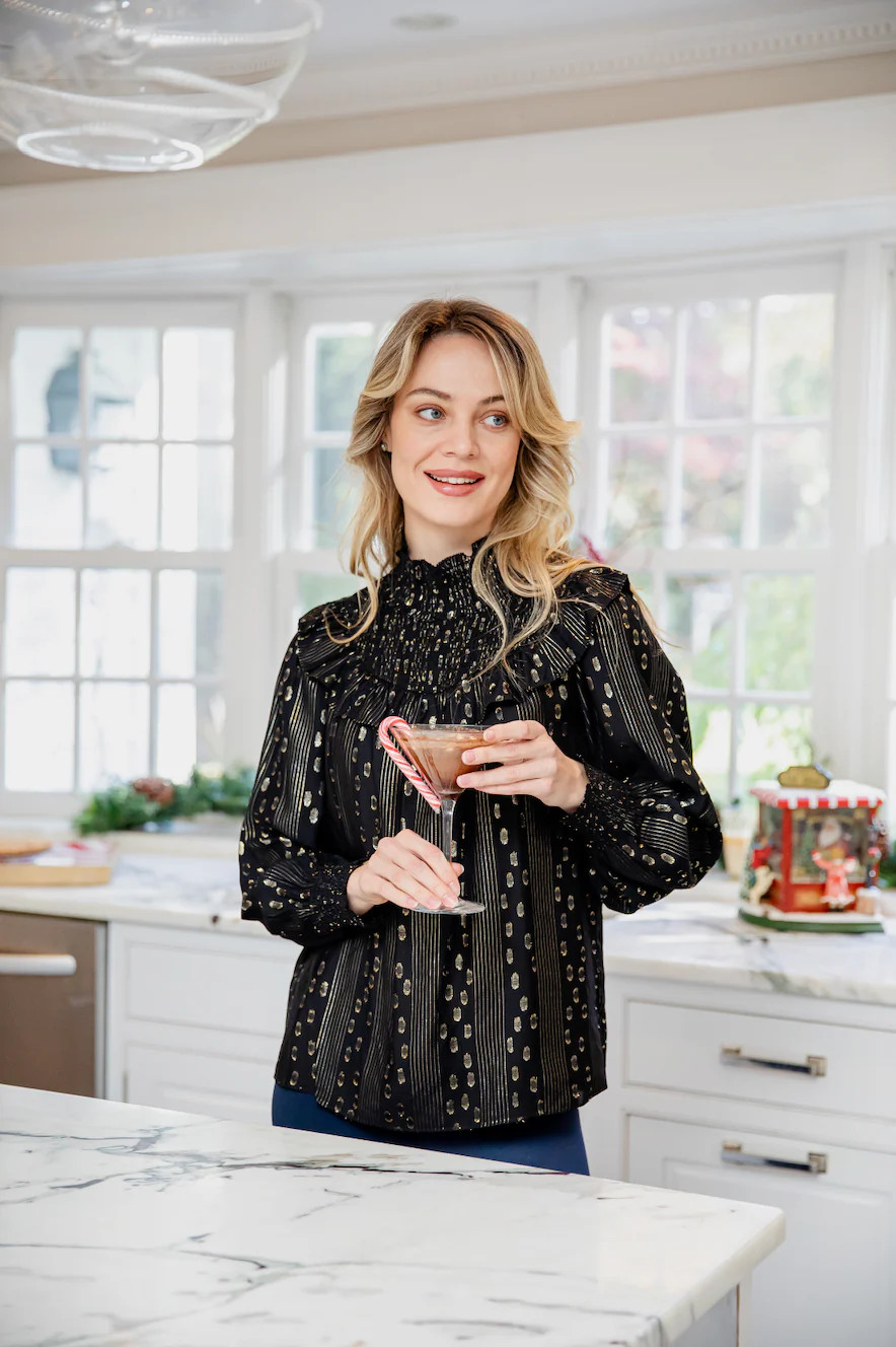 Black & Gold Lurex Smocked Neck Top | Sail to Sable