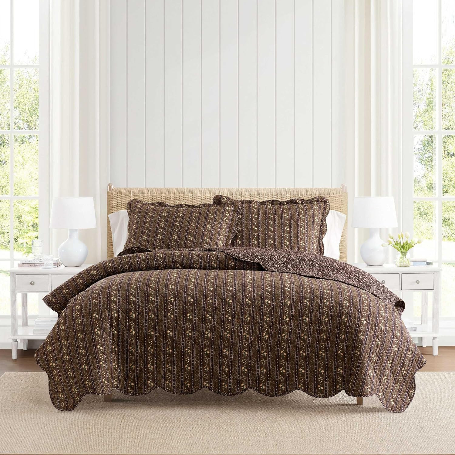 Martha Stewart - Queen Cotton Percale Quilt with Shams, Reversible Floral | Amazon (US)