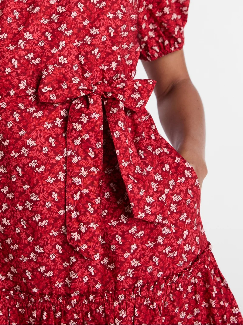 Time and Tru Women's and Women's Plus Cotton Mini Dress with Puff Sleeves, Sizes XS-4X | Walmart (US)