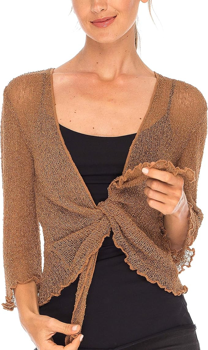 SHU-SHI Womens Sheer Shrug Tie Top Open Front Cardigan Lightweight Knit | Amazon (US)