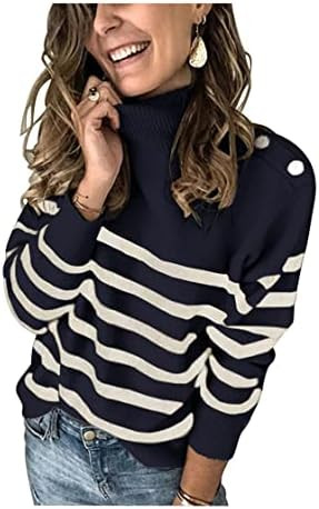 KIRUNDO Fall Sweaters for Women 2026 Striped Turtleneck Ribbed Knit Sweater Trendy Pullover Jumpe... | Amazon (US)