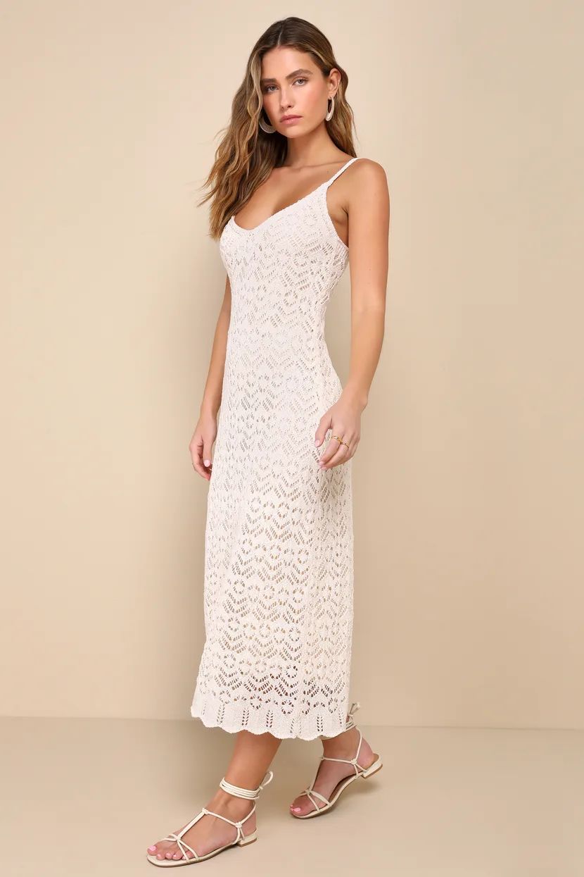 Sunset Vibes Beige Crochet Midi Dress Tropical Vacation Dress Maxi Dress Vacation Maxi Dress Summer | Lulus