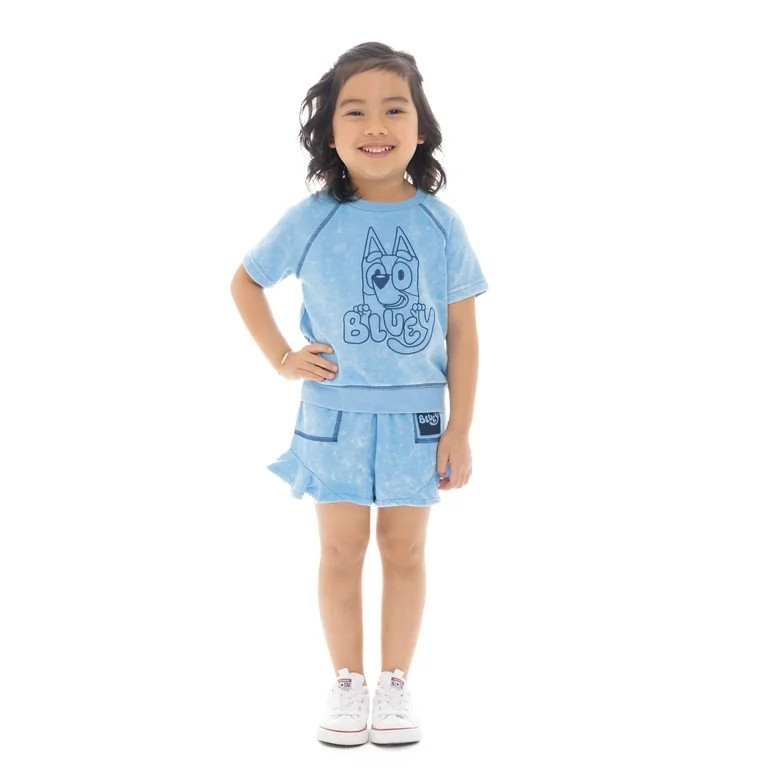 Bluey Toddler Girl Embroidered Graphic Top and Ruffle Shorts Set, 2-Piece, Sizes 12M-5T | Walmart (US)