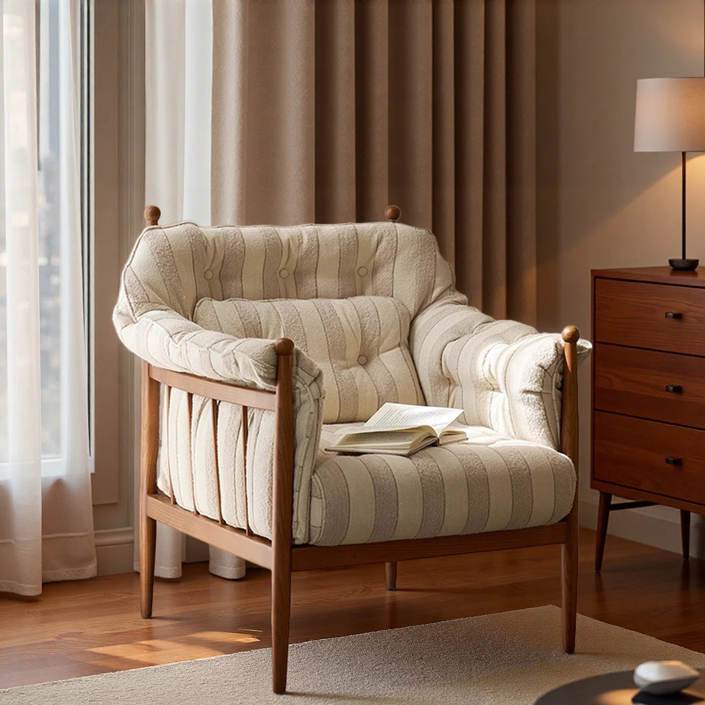 French Vintage Linen Armchair for Single Relaxing. | Wayfair North America
