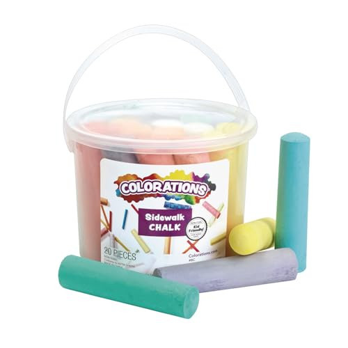 Colorations Washable Sidewalk Chalk in Storage Bucket, 20 Pieces, 8 Assorted Colors, Driveway Chalk for Kids, Oudoor Chalk, Kids Dustless Chalk, Homeschool, Home School Use | Amazon (US)