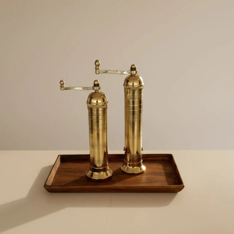 Brass Mill & Teak Wood Tray Set | Cove Home