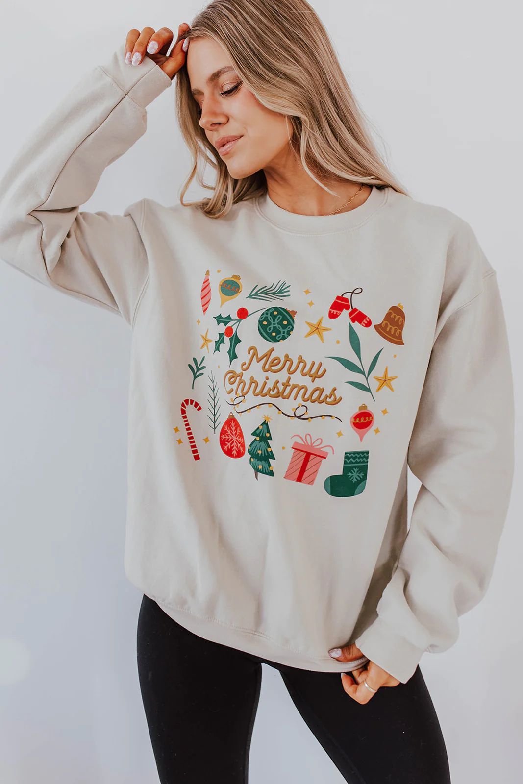 THE NOSTALGIC MERRY CHRISTMAS PULLOVER IN SAND BY PINK DESERT | Pink Desert