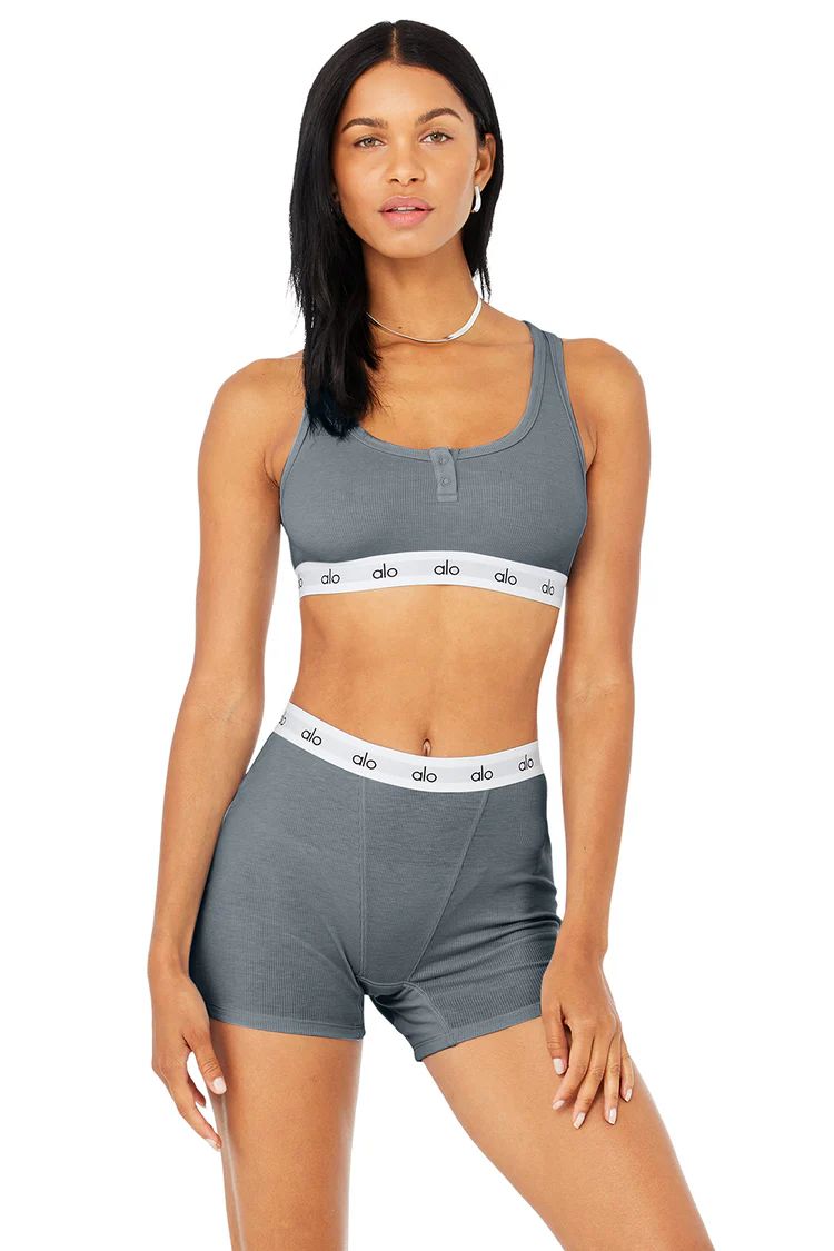 Icon Ribbed Henley Bra | Alo Yoga