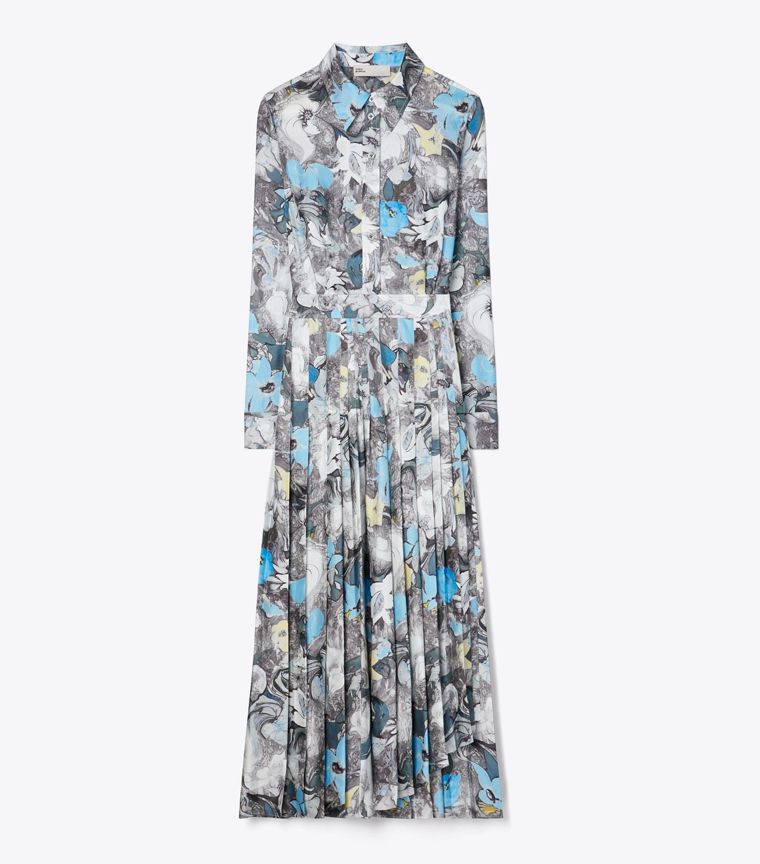 PRINTED PLEATED SILK TWILL DRESS | Tory Burch (US)