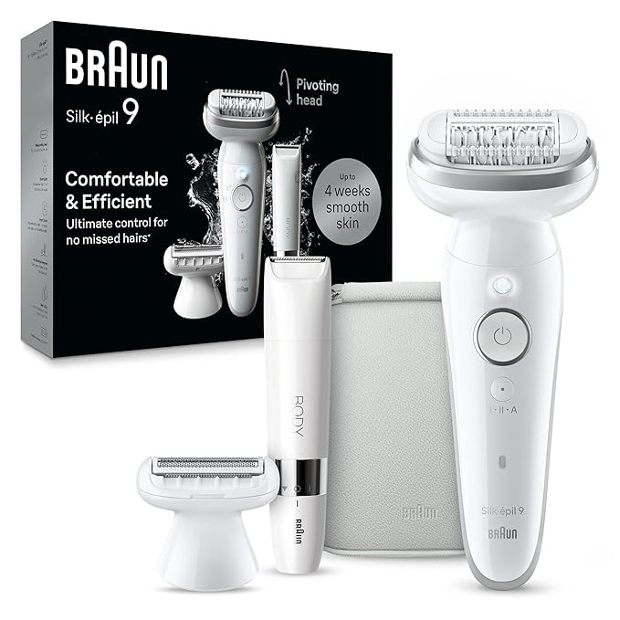 Braun Silk-épil 9 Epilator, Pivoting Head, Wet and Dry, Includes Body Trimmer, Shaver Head and T... | Amazon (US)
