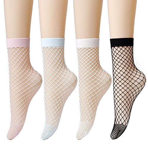 Epeius 4 Pairs Women's Lace Fishnet Ankle Socks,Stylish Black/Pink/White/Blue + Hollow Out,Shoe Size | Amazon (US)