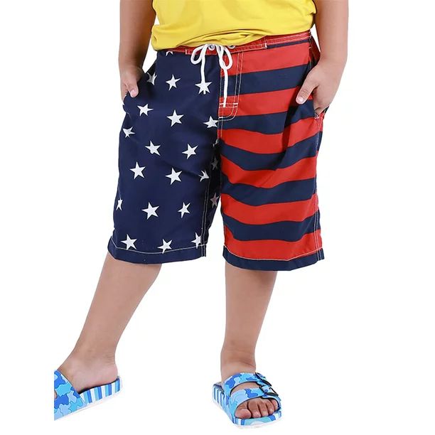 Aunavey Kids Boys Classic American Flag Swim Trunks Drawstring Stripe Boardshorts with Pockets - ... | Walmart (US)