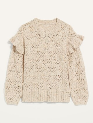 Pointelle Ruffle-Sleeve Sweater for Women | Old Navy (US)