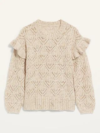 Pointelle Ruffle-Sleeve Sweater for Women | Old Navy (US)