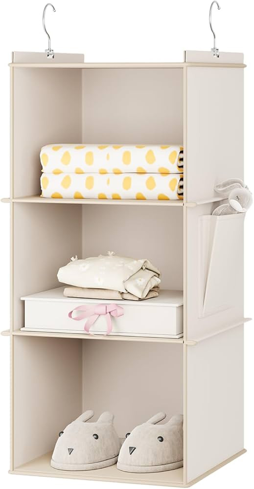 YOUDENOVA Hanging Closet Organizer, 3-Shelf Closet Hanging Storage Shelves, Beige | Amazon (US)