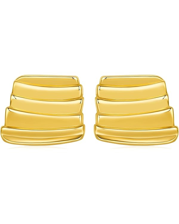 Chunky Earrings 18K Gold Plated Statement Earrings for Women Vintage Trendy Textured Square Stud ... | Amazon (US)