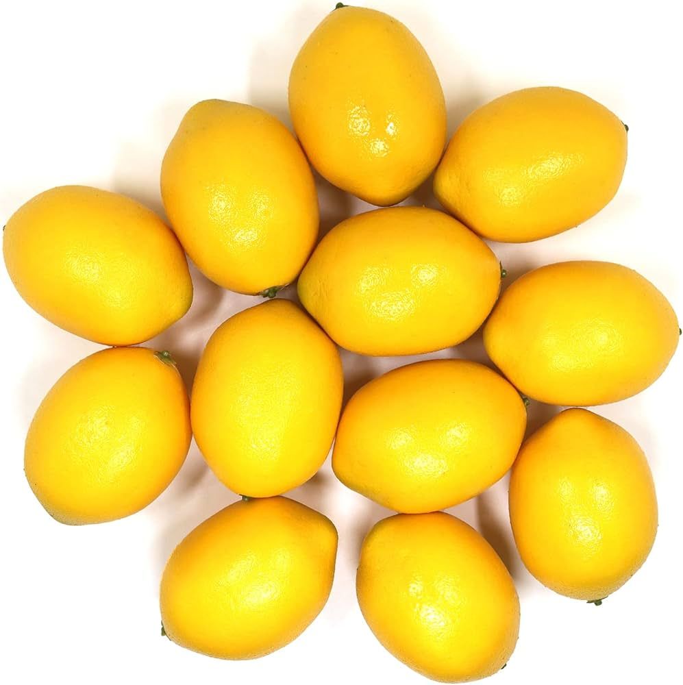 WsCrofts 12pcs Artificial Lemons - Lifelike Yellow Fake Lemons Faux Fruit for Home Kitchen Table ... | Amazon (US)
