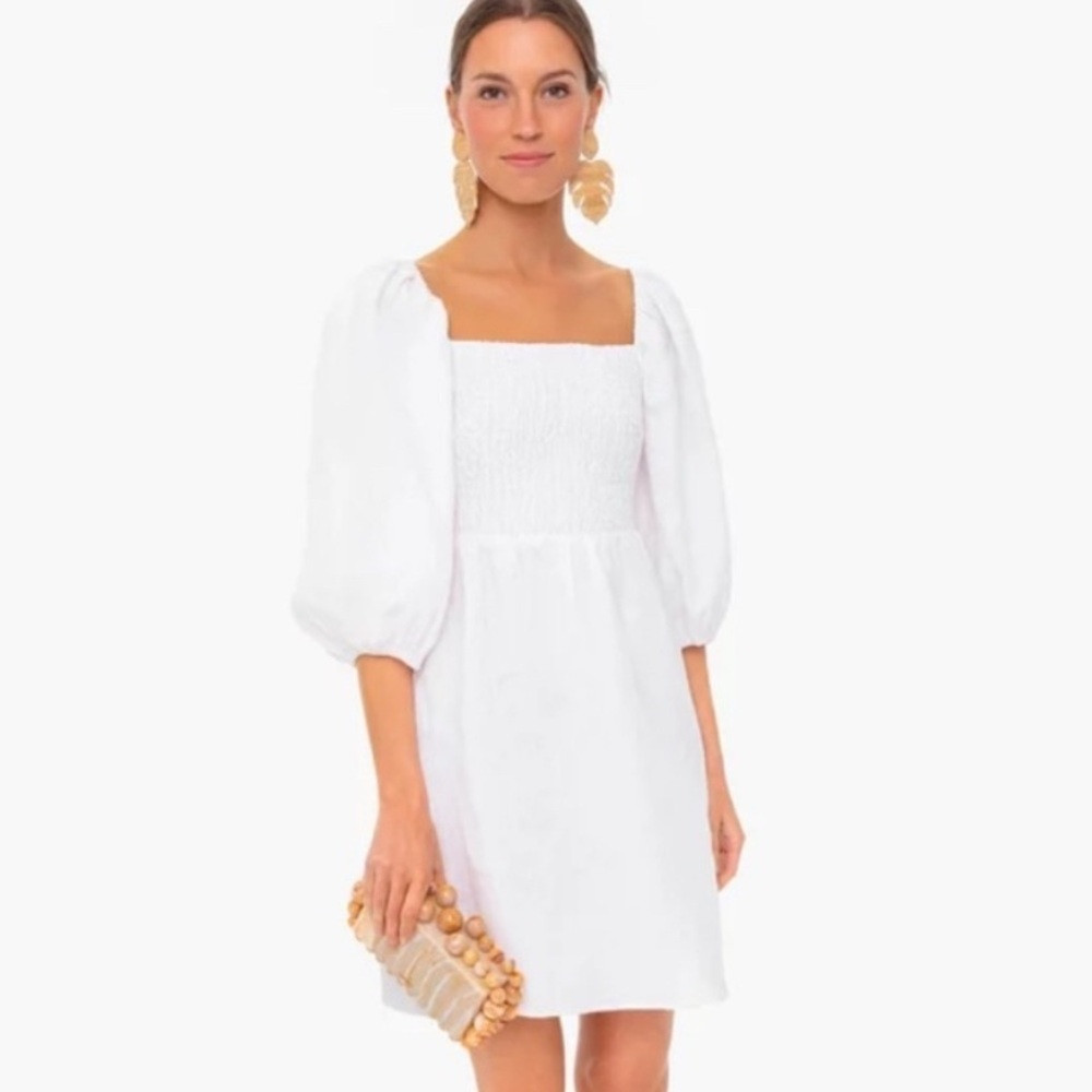 Tuckernuck || Annie Smocked Mini Dress Linen\u200e White Small | Poshmark