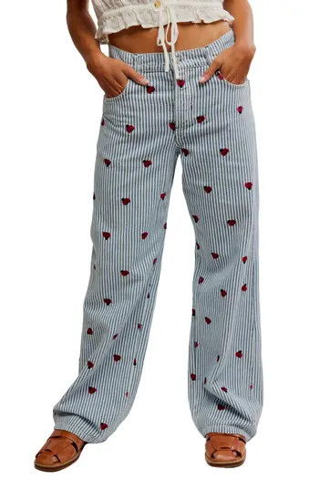 Free People Bugged Out Railroad Stripe Straight Leg Jeans in Lady Luck at Nordstrom Rack, Size 27 | Nordstrom Rack