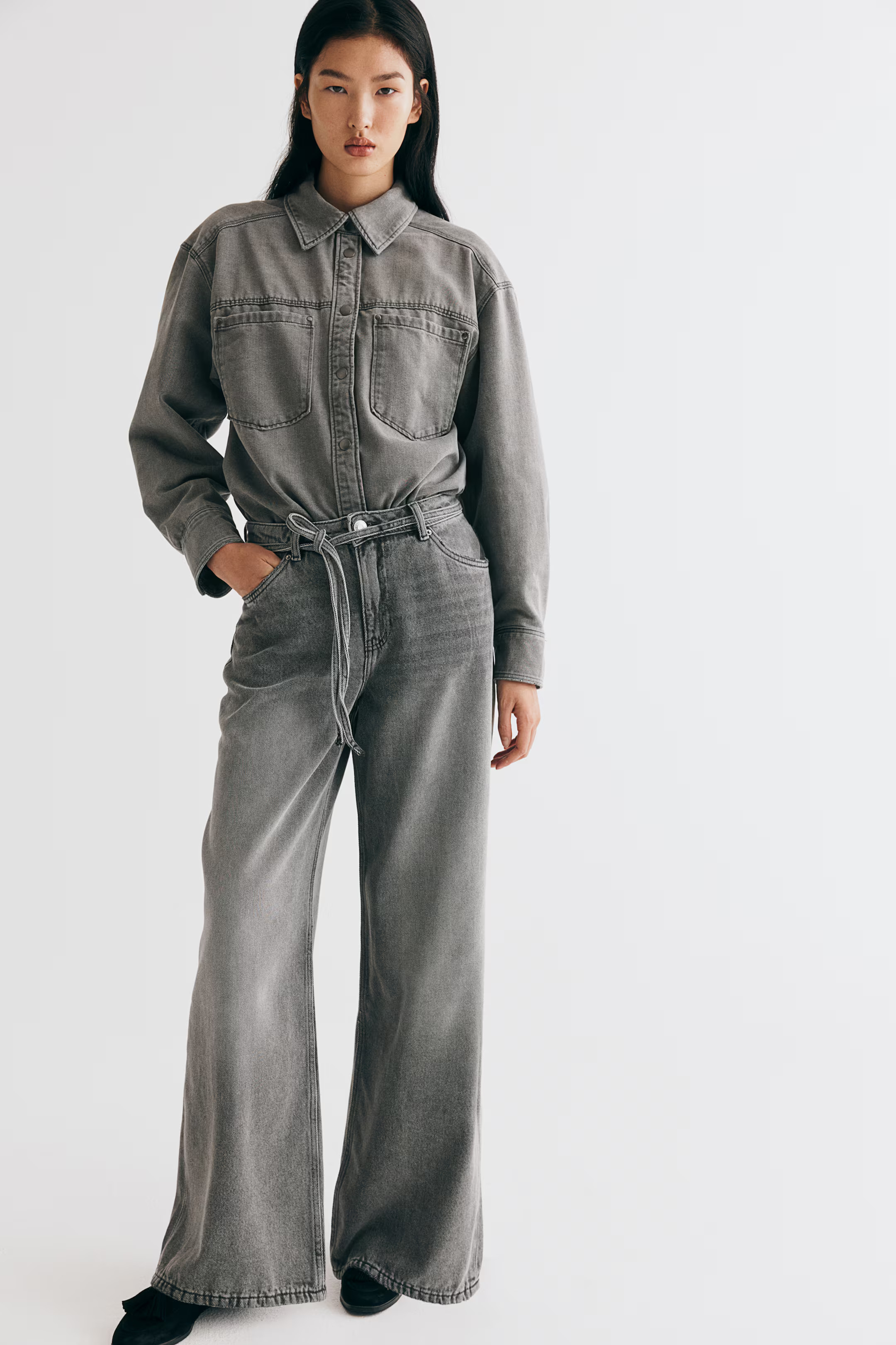 Wide-Leg Tie-Belt Jeans | H&M (US + CA)