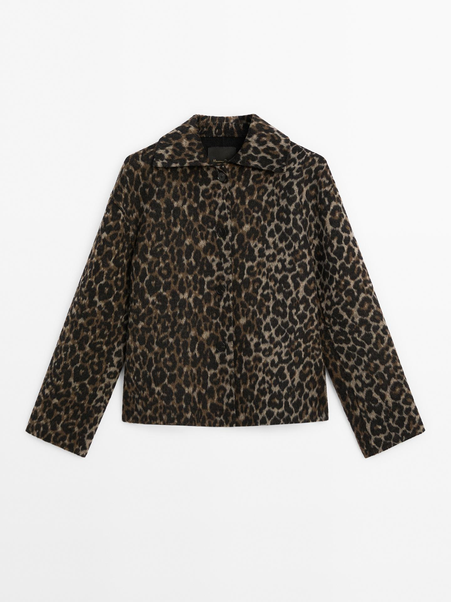 Short wool blend animal print coat | Massimo Dutti US
