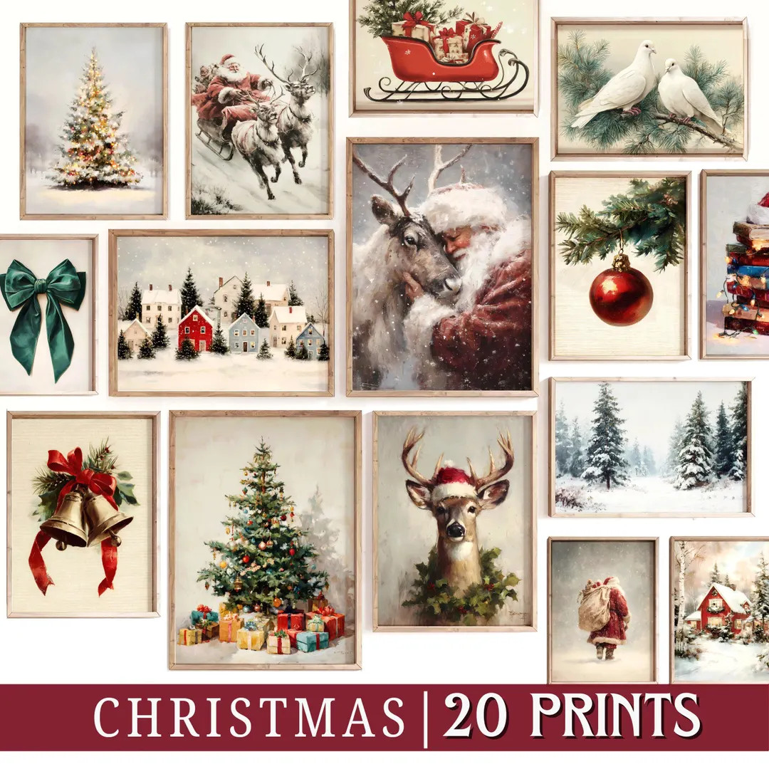 20 Vintage Christmas prints, winter holiday paintings, digital download | Etsy (US)