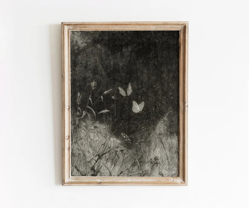 Butterfly Etching  Vintage Black and White Art  Moody Dark - Etsy | Etsy (US)